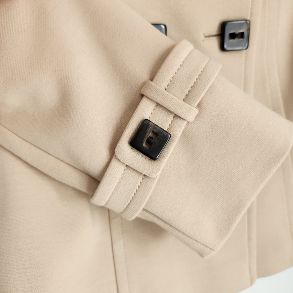 Tahari ASL Size 4 Beige Double Breasted Blazer 3/4 Belted Sleeve Square Buttons - Picture 5 of 13